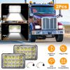 4x6in Car LED Headlights Vehicle Rectangular Headlamp with H4 Socket H4-to-3Pins Adapter with High Low Beam White Light IP68 Waterproof for 10-80V SUV