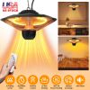 1500W Outdoor Patio Heater Electric Hanging Heated Ceiling Mounted Heating Lamp IP23 Waterproof with 3 Heating Levels 30Mins/60Mins Timer 2 Remote Con