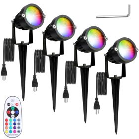 4Pcs Landscape Lights Color Changing Landscape Spotlight IP65 Waterproof RGBW LED Colorful Stake Light with Remote Control 16 Color 4 Dynamic Light Mo
