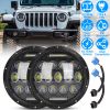 2Pcs 7In 75W Round LED Headlight 3800LM Halo Car Headlamp with DRL High Low Beam for Jeep Wrangler TJ JK CJ with H4 to H13 Adapters Plug and Play