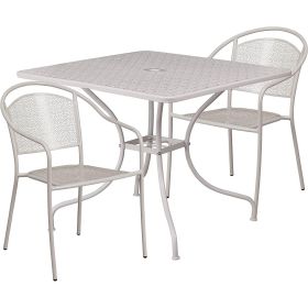 3-Piece Grey Steel Metal Outdoor Patio Furniture Set with 2 Chairs and 1 Table