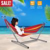 Brazilian Double Hammock 2-Person Steel Canvas Stand Hammock Bed w/ Portable Carrying Case For Patio Beach Yard 661 LBS Max Load