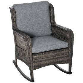Outsunny Rocking Chair Patio Wicker Swing Chair with Soft Cushions Outdoor Furniture Classic Design for Lawn Garden Mixed Grey