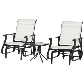 Outsunny 3-Piece Gliding Chair & Tea Table Set, Outdoor 2 Rocker Seats with Steel Frame, Tempered Glass Tabletop, Garden Patio Furniture, Cream W