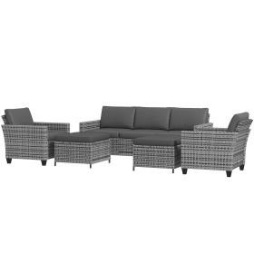 Outsunny 5PC Outdoor Rattan Furniture Set Three-Seater Sofa Armchairs Footstools Cushions Stylish Mixed Gray