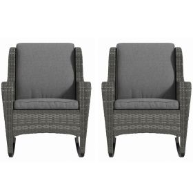 Outsunny Plush 2-Piece Rocking Chair Haven: Woven with Steel Frame & Soft Cushions for Ultimate Relaxation|