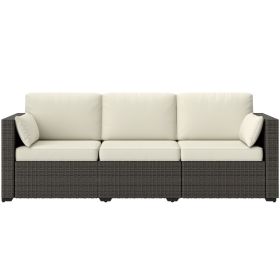 Outsunny Patio Couch PE Wicker Deep Seating Outdoor Sofa with Removable Cushions, 3 Seater Rattan Sofa, Outdoor Furniture for Balcony, Deck