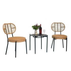 3 Pieces Of Luxury Outdoor Wicker Furniture - Patio Bistro Style Table And Chair Combination,Weather-resistant PE Wicker Weave, Stainless Steel F