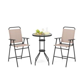 3 Pieces Outdoor Bistro Set with 2 Folding Chairs