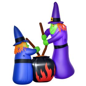 Outdoor Yard Colorful 5.5ft Blow Up Inflatable Halloween Two Old Witch and Magical Potions Decoration with LED for Indoor Outdoor House Party Dis