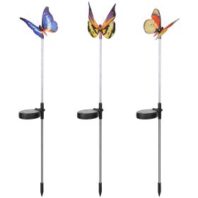3Pcs Solar Powered Stake Lights IP65 Waterproof 7 Color Changing Decorative Butterfly Lamps w/ Rotatable Solar Panel For Lamp Pathway Yard