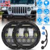 2Pcs 7In 75W Round LED Headlight 3800LM Halo Car Headlamp with DRL High Low Beam for Jeep Wrangler TJ JK CJ with H4 to H13 Adapters Plug and Play