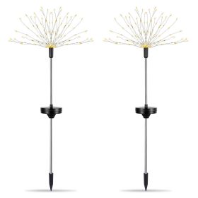 2Pcs Solar Powered Starburst Lights 240 LEDs Firework Lamp Garden Path Decor Lights (Option: Warm)