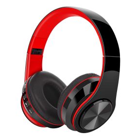 Wireless V5.0 Stereo Headsets Over-Ear Headphones Foldable Soft Memory-Protein Earmuffs 10Hrs Work w/ Built-in HiFi Mic 3.5mm Wired MMC Ports Earphone (Option: BLK_RED)