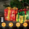 Set of 3 Christmas Lighted Gift Boxes Xmas Present Ornament 50 LED Christmas Box Decorations with Ribbon Bows IP44 Waterproof Battery Powered for Indo