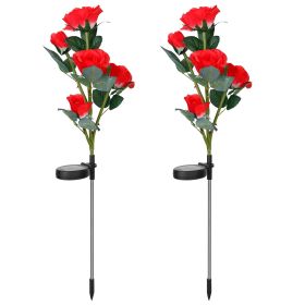 2Pcs Solar Powered Lights Outdoor Rose Flower LED Decorative Lamp Water Resistant Pathway Stake Lights For Garden Patio Yard Walkway (Option: Red)