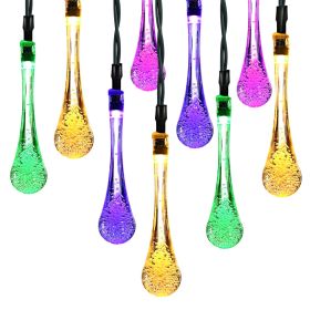 Outdoor Solar String Lights 21 Feet 30 LEDs Water Drop Solar Powered Lights Waterproof Solar Fairy Lights Decorative Solar Powered Lights for Home Pat (Option: Color)