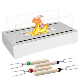 Tabletop Fire Pit With Roasting Sticks Portable Indoor Outdoor Tabletop Fireplace Ethanol Mini Fire Pit Table Top Decoration for Christmas Dinner Part (Option: White)