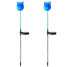 2Pcs Solar Powered Tulip Garden Light Wind Mill Waterproof Landscape Stake Lamp Decorative Lawn Lights For Yard Driveway Walkway Patio (Option: Blue)