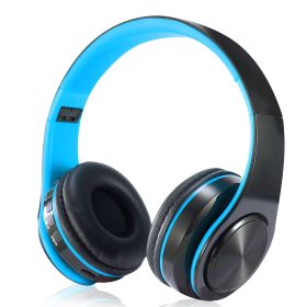 Wireless V5.0 Stereo Headsets Over-Ear Headphones Foldable Soft Memory-Protein Earmuffs 10Hrs Work w/ Built-in HiFi Mic 3.5mm Wired MMC Ports Earphone (Option: BLK_BLU)