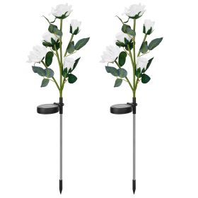 2Pcs Solar Powered Lights Outdoor Rose Flower LED Decorative Lamp Water Resistant Pathway Stake Lights For Garden Patio Yard Walkway (Option: White)