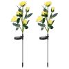 2Pcs Solar Powered Lights Outdoor Rose Flower LED Decorative Lamp Water Resistant Pathway Stake Lights For Garden Patio Yard Walkway