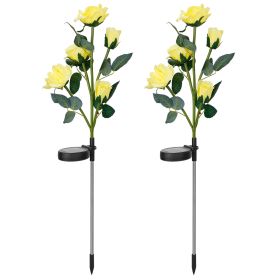 2Pcs Solar Powered Lights Outdoor Rose Flower LED Decorative Lamp Water Resistant Pathway Stake Lights For Garden Patio Yard Walkway (Option: Yellow)
