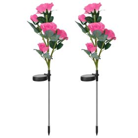 2Pcs Solar Powered Lights Outdoor Rose Flower LED Decorative Lamp Water Resistant Pathway Stake Lights For Garden Patio Yard Walkway (Option: Pink)
