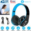 Wireless V5.0 Stereo Headsets Over-Ear Headphones Foldable Soft Memory-Protein Earmuffs 10Hrs Work w/ Built-in HiFi Mic 3.5mm Wired MMC Ports Earphone