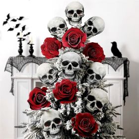 Halloween Decorations Indoor: 14pcs Large Spooky Skull Dark Red Rose Tree Picks (Style: Skull Halloween tree decorations)