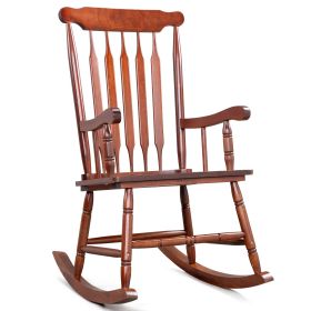 Patio Porch Wooden Rocking Chair, Rocker Chair Solid Wood for Outdoor Garden Backyard (Color: Brown)