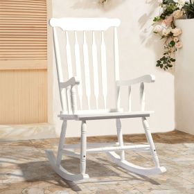 Patio Porch Wooden Rocking Chair, Rocker Chair Solid Wood for Outdoor Garden Backyard (Color: White)