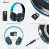Wireless V5.0 Stereo Headsets Over-Ear Headphones Foldable Soft Memory-Protein Earmuffs 10Hrs Work w/ Built-in HiFi Mic 3.5mm Wired MMC Ports Earphone