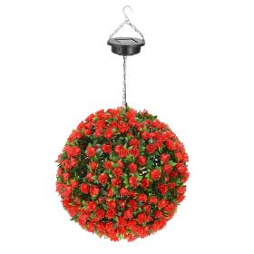 Solar Powered Topiary Ball 20 LED Lights Artificial Rose Flower Garden Hanging Light Ball IPX4 Water-Resistant Decorative Lighting for Home Garden Fen (Option: Red)